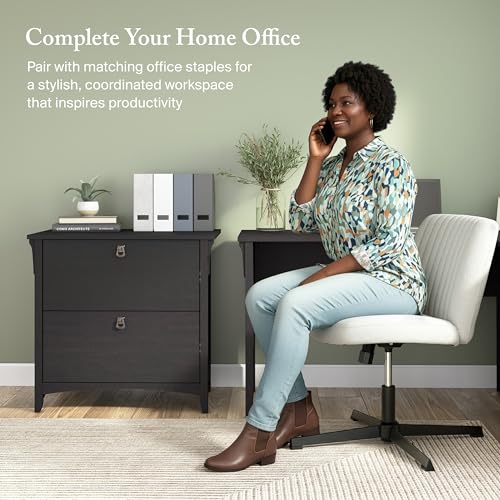 Bush Home Salinas 2 Drawer Lateral File Cabinet in Vintage Black, Home Office Storage Solution, Organizer with Drawers for Workspace, Filing Unit