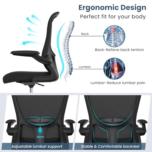 Drafting Chair, Tall Office Chair with Flip-up Armrests Executive Ergonomic Computer Standing Desk Chair, Office Drafting Chair with Lumbar Support and Adjustable Footrest Ring