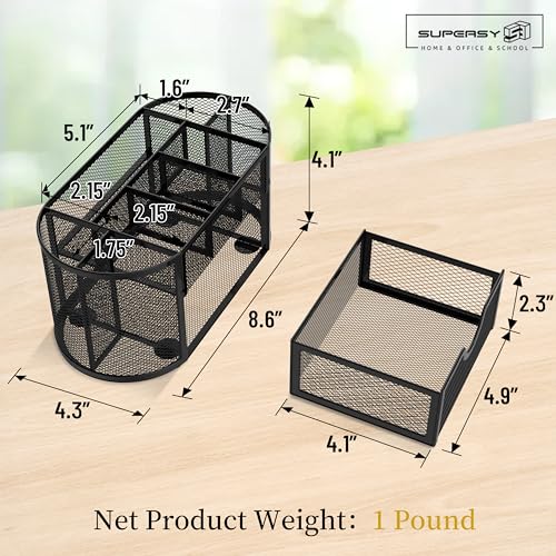 SUPEASY Mesh Desk Organizer, Desk Accessories & Workspace Organizers with Drawers, Pencil Holder for Desk with 9 Compartments for Office Supplies, School, Classroom, 8.6 x 4.3 x 4.1 Inch, Black