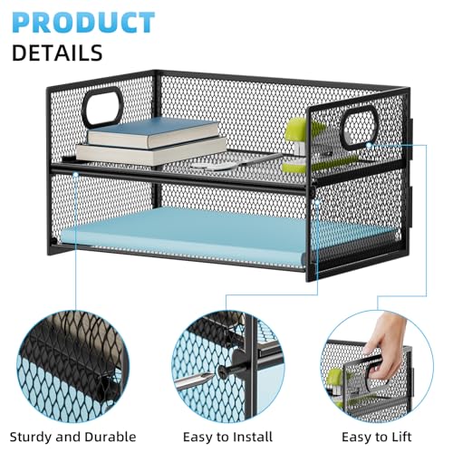 Marbrasse 2 Tier Paper Organizer Letter Tray, Mesh File Organizer with Handle, Paper Sorter Desk Organizer for Home Office Supplies - 2P