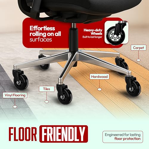 Wheels Xela Office Chair Wheels, Set of 5, 3 Inch Heavy-Duty Replacement Rubber Wheels for Desk & Gaming Chair are Easy to Install & Suitable for All Floor Types (Black)