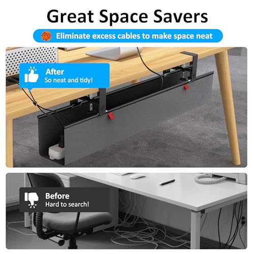 Cotohim Under Desk Cable Management Tray - Under Desk Cord Management - Clamp/Screw Mount - Fabric Wire Management - Cable Raceways Tray Cord Hiders for Office/Home (Black, 35.8"×5.6")
