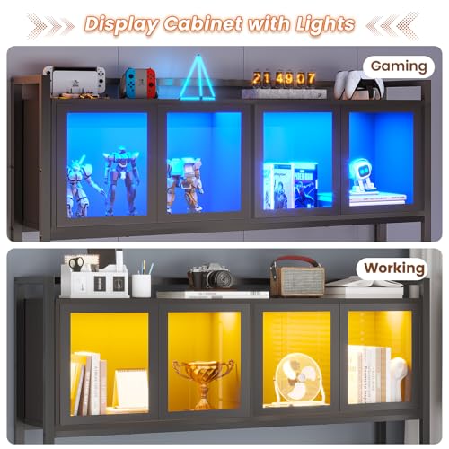 SEDETA L Shaped Gaming Desk with Drawers, L Shaped Computer Desk with Hutch and Storage Shelves, Gaming Desk with Pegboard, Led Lights, and Power Outlet, Home Office Desk, Corner Desk, Black