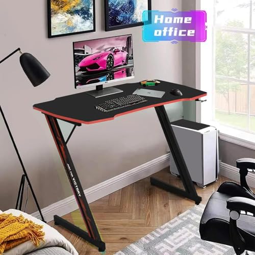 XXkseh 39 Inch Z-Shaped Computer Desk with Headset Hook - Ergonomic Small Gaming Table, MDF Desktop and Metal Frame, Red