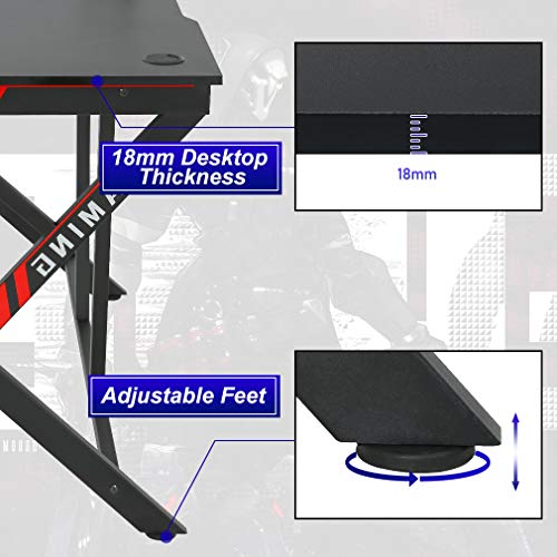 FDW Gaming Desk 45" W x 29" D Home Office Computer Desk Racing Style Study DeskExtra Large Modern Ergonomic PC Carbon Fiber Writing Desk Table with Cup Holder Headphone Hook