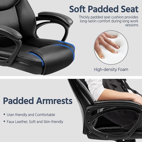 Yaheetech High Back Executive Office Chair Faux Leather Ergonomic Managerial Chair for Meeting,Large Seat,Sturdy Metal Base,Black