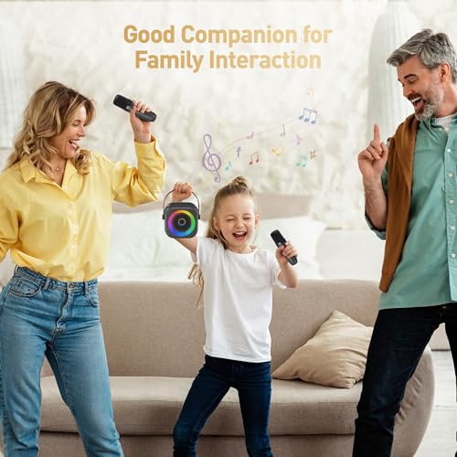 Mini Karaoke Machine, Portable Bluetooth Karaoke Speaker with 2 Wireless Microphones and Party Lights for Kids and Adults, Birthday Gifts for Girls Boys Family Home Party