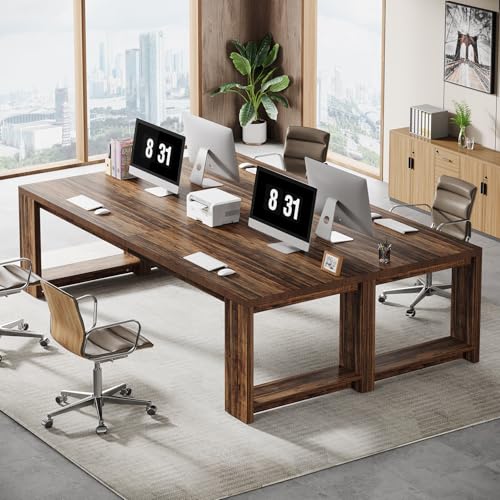 Tribesigns Two Person Desk, 86.6-Inch Extra Long Computer Desk, Two Person Double Desk Workstation for Home Office, Rustic Brown