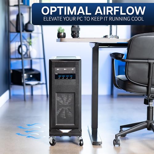 VIVO Premium Large Steel PC Cart, Rolling CPU Trolley, Adjustable Mobile Computer Stand Holder with Locking Wheels, Fits Most Gaming PCs up to 25 x 12 inches, Under Desk, Black, CART-PC03D