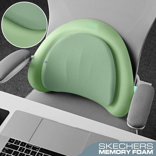 Skechers Lumbar Pillow Premium Memory Foam, Double-Layer-Office Chair Cushion for Tailbone Pain Relief,Butt Pillow for Office Chair,Car seat Cushion,Long Sitting Office Workers,and Car Drivers,Green