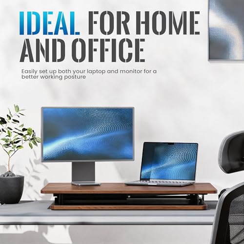 yoopin Standing Desk Converter, 25.16" × 15.75" Height Adjustable Laptop Stand for Desk, Sit Stand Monitor Stand, No Assembly Required for Home and Office Use (Natural Wood)