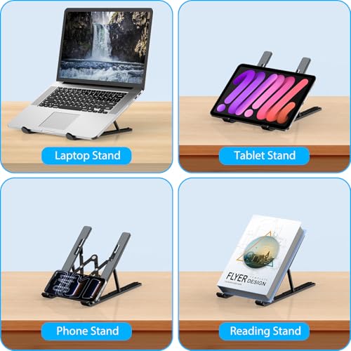 Gogoonike Adjustable Laptop Stand, Portable Laptop Riser for Desk, ABS+Silicone Foldable Ventilated Cooling Notebook Holder Stand for 10-15.6” Laptops, Tablets