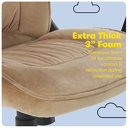 Serta® Hannah Executive Home Office Desk Chair, Ergonomic Mid-Back with Lumbar Support, Firm Seat Cushion, Layered Body Pillows, Padded Armrests, Swivel Base, Easy Assembly, Microfiber, Beige
