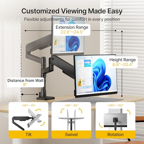 monTEK Tall Single Monitor Arm for 17 to 45 Inch Curved Screen Adjustable Upgraded Heavy Duty Ultrawide Monitor Arm Holds 35 Lbs Cable Management with C Clamp, Grommet Base, VESA 75/100mm, MA1007PBK