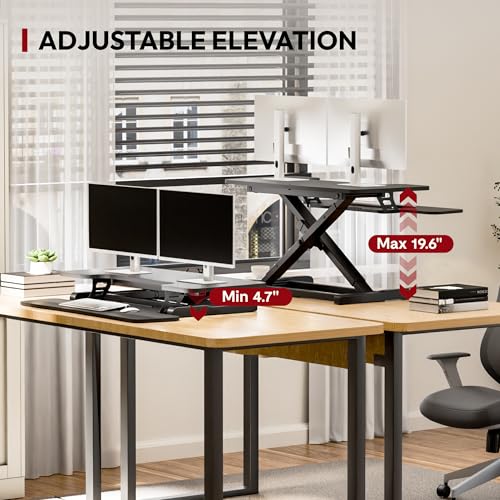 SANODESK 36" Standing Desk Converter, Adjustable Sit to Stand Desk Riser with Effortless Lifting for Home Office, Desk Topper for Dual Monitors, Computer Lift with Keyboard Tray, Black
