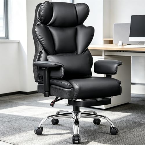 Stella Mia Big & Tall Office Chair 400 lbs – 21.3" Wide Seat High Back Ergonomic Executive Chair with Retractable Footrest, Heavy Duty Computer Gaming Chair for Heavy People, Black