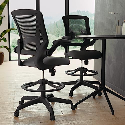 Flash Furniture Kale Mid-Back Swivel Office Chair with Adjustable Foot Ring, Lumbar Support, and Seat Height, Ergonomic Mesh Executive Chair, Black