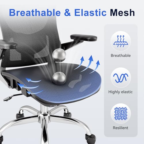 marrap Ergonomic Office Chair, Mesh Seat Cushion with 3D Armrests and 3D Headrest, Adjustable Lumbar Support with 90-120° Rocking Function for Home Office, Black