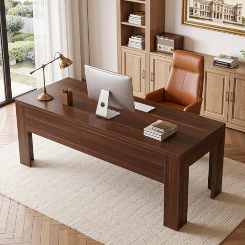 Tribesigns 63" Modern Home Office Desk, Long Wooden Computer Desk, Walnut