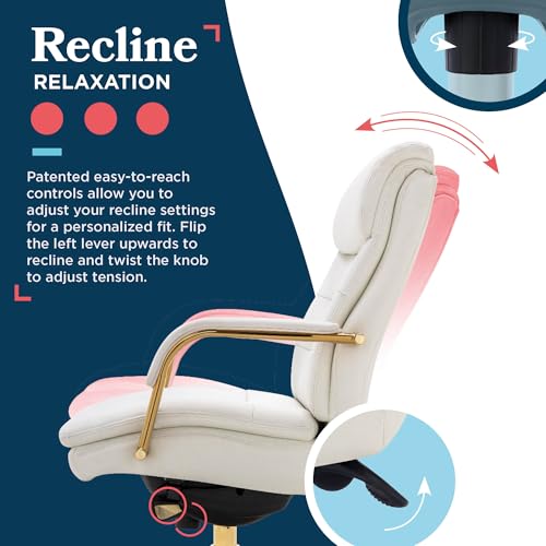 La-Z-Boy Sonata Ergonomic Bonded Leather Swivel Executive Chair, White and Gold (CCHR10014A)