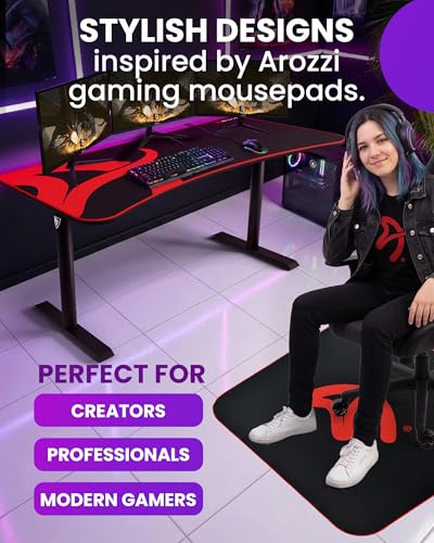 Arozzi Gaming & Office Chair Square Floor Pad with Anti-Slip Rubberized Grip for Noise-Dampening Comfort and Floor Protection - Black Red