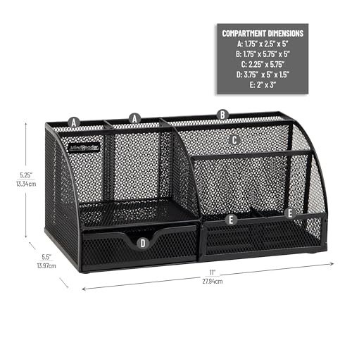 Mind Reader 7-Compartment Desktop Organizer, File & Accessory Storage, Metal Mesh Office Organizer for Desk, Workspace, Mail, Black