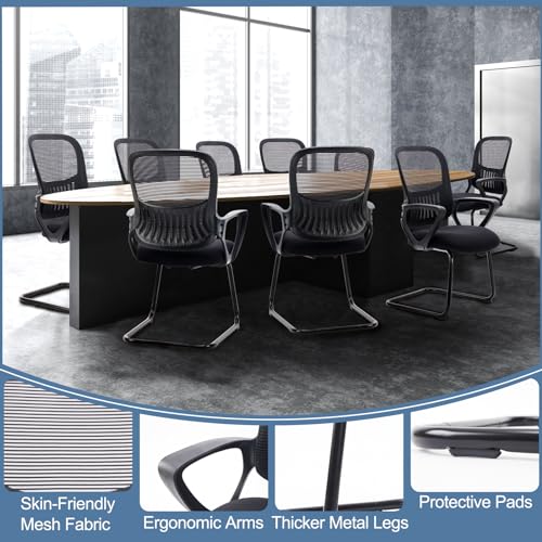 DUMOS Office Desk Chair with Sled Base Set of 6, Ergonomic Executive Mesh Computer Chairs with Lumbar Support for Home Bedroom Waiting Reception Guest Student
