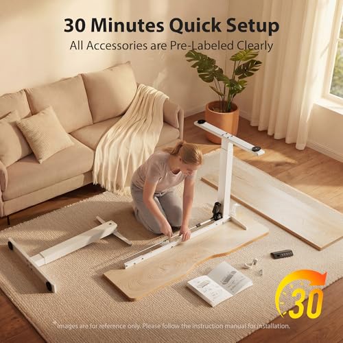 Cubiker Standing Desk, 48x24 Inches Sit Stand Home Office Desk, Electric Stand up Desk, Adjustable Desk with Splice Board, White Frame/Maple Top
