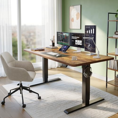 CubiCubi Standing Desk, 55 x 24 Inches Electric Height Adjustable Computer Desk, Sit Stand up Home Office Desk with Memory Presets, Rustic Brown