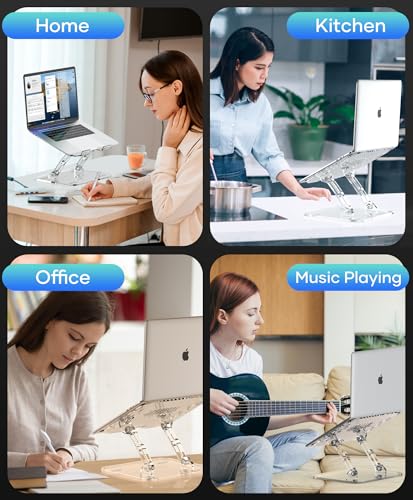 Lpoake Acrylic Laptop Stand for Desk, Adjustable Ergonomic Laptop Riser, Portable Foldable Computer Stand, Compatible with 10 to 15.6 Inches Notebook and MacBook, Clear