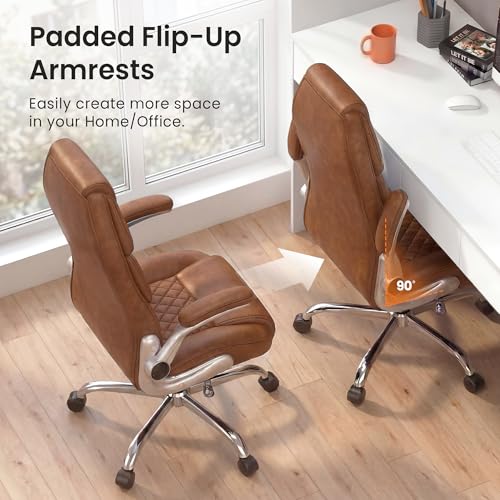 NEO CHAIR Executive Office Chair High Back Ergonomic Computer Desk Chair with Adjustable Lumbar Support Padded FILP-up Arms PU Leather Comfy Task Tilt Swivel for Home (Brown)