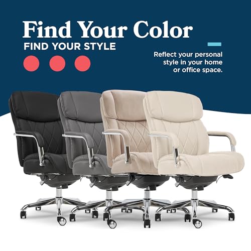 La-Z-Boy Sutherland Quilted Leather Executive Office Chair with Padded Arms, High Back Ergonomic Desk Chair with Lumbar Support, Ivory White Bonded Leather