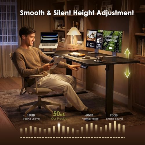 OffiGo Electric L Shaped Standing Desk, 55 Inches Height Adjustable Table, Reversiable Corner Stand Up Desk, Lifting Computer Table for Home Office, Computer Workstation, Carbon Fiber Black