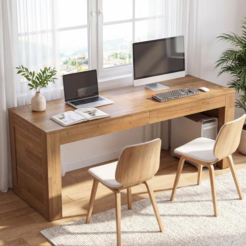 Tribesigns Two Person Desk, 78.7-Inch Extra Long Desk, Farmhouse Double Computer Table, Large Writing Gaming Workstation for Home Office, Brown