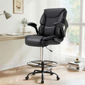 Ergonomic Drafting Chair, Tall Office Chair for Standing Desk, High Back Standing Desk Chair with Flip-Up Armrest, Adjustable Height&Foot Ring, Executive PU Leather Extended Height Office Chairs,Black