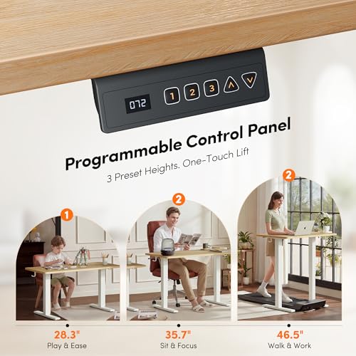 FEZIBO One-Piece Standing Desk, 48"x24" Seamless Tabletop Electric Height Adjustable for Home Office, Study Rooms & Multi-Device Workstations, Maple
