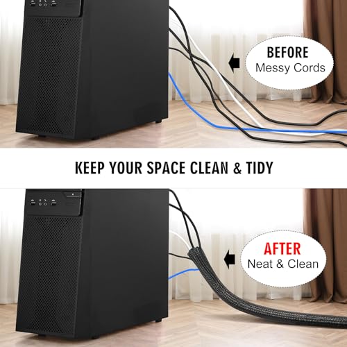 Moxita 10ft - 1/2 inch Cord Protector Cable Sleeve Split Wire Loom Tubing for Power Cord Audio USB Cable, Cord Sleeve Cable Management for TV Computer, Cord Protectors from Pets Chewing, Black