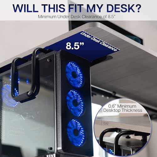 VIVO Heavy Duty Adjustable Under-Desk PC Mount, Home and Office Computer CPU Holder with Secure Locking, Supports up to 66 lbs, Black, MOUNT-PC04B