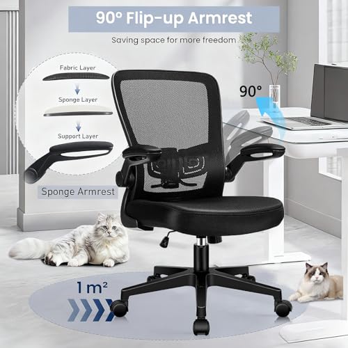 KLASIKA Desk Chairs with Wheels, Ergonomic Mesh Office Chair Adjustable Height and Swivel Lumbar Support Home Office Chair with Flip Up Armrests (8PK)