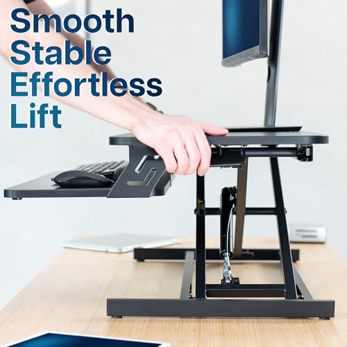 VIVO Height Adjustable 32 inch Stand Up Desk Converter, Quick Sit to Stand Tabletop Dual Monitor Riser Workstation, Black, DESK-V000S