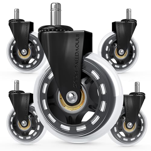 Innovative Haus 3" Heavy Duty Clear Office Chair Wheels Replacement - No Desk Floor Mat Needed - Clear Caster Wheels for Carpet and Hardwood Floors - Universal Fit, Quiet and Smooth Rolling - Set of 5