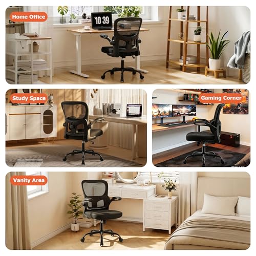 AreShark Office Chair Ergonomic Desk Chairs with Adjustable Lumbar Support, High Back Breathable Mesh Chair with Wheels& Flip-up Armrests,Rolling Swivel Comfy Task Computer Chair for Home Work Gaming