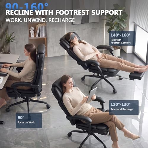Zonelucky Executive High Back Home Office Chair with Foot Rest & Adjustable Headrest for Lower Back Pain Relief, Comfy Ergonomic Computer Desk Chair 400lb, Padded PU Leather Chair, Pocket Spring seat