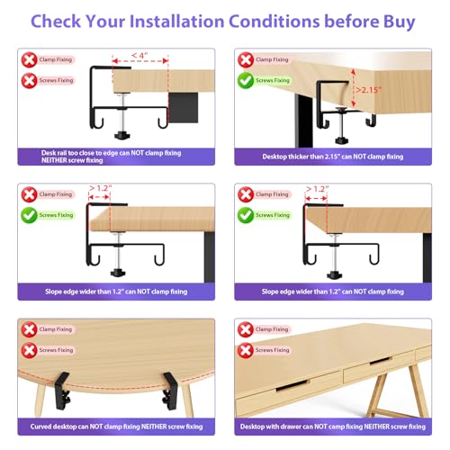 Univivi No Drill Under Desk Cable Management Tray, 36" Cord Organizer for Table, Clamp/Screw Mount Desk Cable Management, Premium Fabric Cable Management Tray for Office, Home