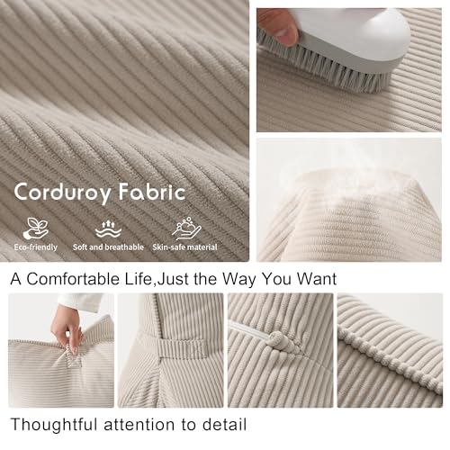 Ailuteie Pat. Pend. Corduroy Lumbar Support Back Pillow for Watching TV, Reading & Gaming, Ergonomic Triangle Support Cushion for Sofa, Armchair & Bed Sitting, Removable Washable Cover, Beige Gray