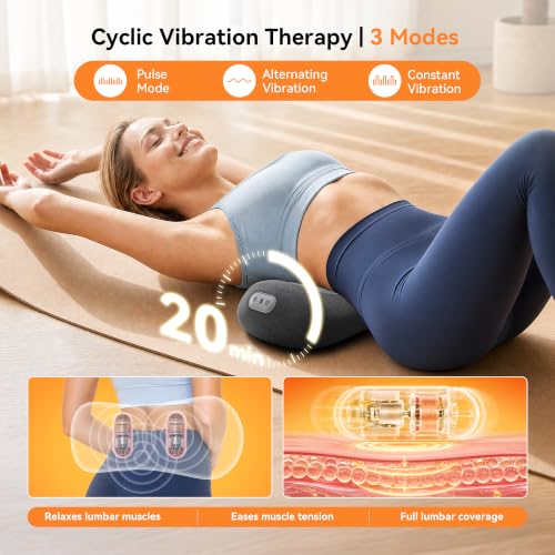Yunari 3-in-1 Wireless Back Massager, Dual Airbag Decompression Lumbar Support Pillow with Adjustable Heat, Vibration & Traction, Ergonomic Support for Lower Back Pain Relief, Home Office Travel Car