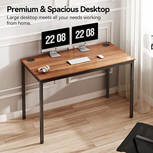 EUREKA ERGONOMIC 47 Inch Teak Home Office Computer Desk, Simple Modern Sturdy Work Study Writing PC Gaming Table for Large Space Adults Teens Kids Sewing Bedroom Kitchen Dinning Room, Black Metal Legs
