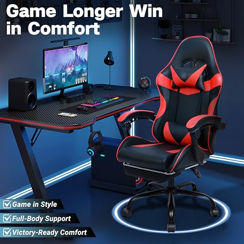 ZABINS Gaming Chair with Footrest and Lumbar Support, Height Adjustable Chair with 360°Office Desk Chair,Heavy Duty 330lbs Computer Chair for Adults