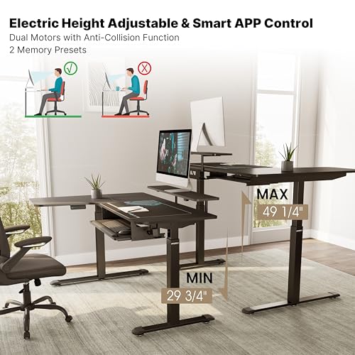 EUREKA ERGONOMIC Standing Desk (61"x43")- L Shaped Desk with Keyboard Tray Adjustable Height Sit Stand Computer Desk Corner Gaming Ergo Desk w Memory Presets, Monitor Stand, LED/USB/Dual Motor, Right