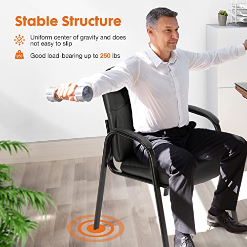 Sweetcrispy Waiting Room Office Guest Chairs Set of 6, PU Leather Big and Tall No Wheels Executive Office Chair with Padded Arms for Reception Conference Room Lobby